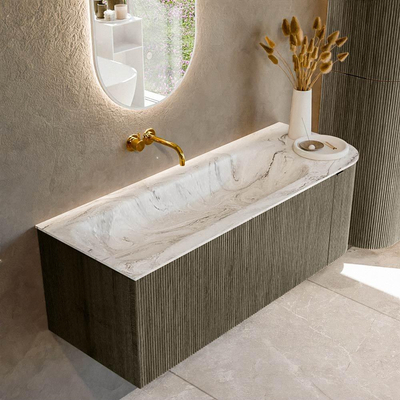 Mondiaz KURVE-DLUX Ensemble de meuble de salle de bains - 125x46x40cm - 1 tiroir - 1 porte - vasque solid surface - gauche - sans trou de robinet - Shadow