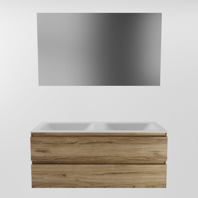 Mondiaz Aivy badmeubelset - 120x45x50cm - 0 kraangaten - 2 wasbakken talc Solid surface - Links en rechts - 2 lades - Met spiegel - Melamine Chai
