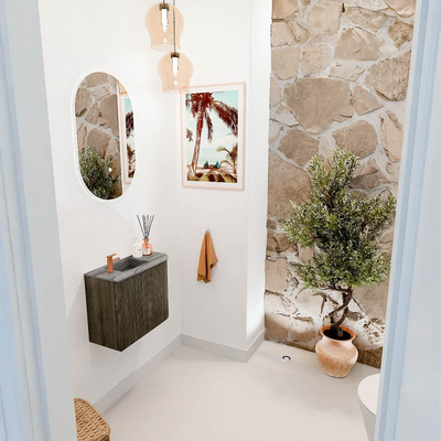 Mondiaz JOYA-DLUX 51.6cm toiletmeubel - ronding rechts kleur Shadow - Wastafel FAYE positie Links 1 kraangat kleur Sombra.