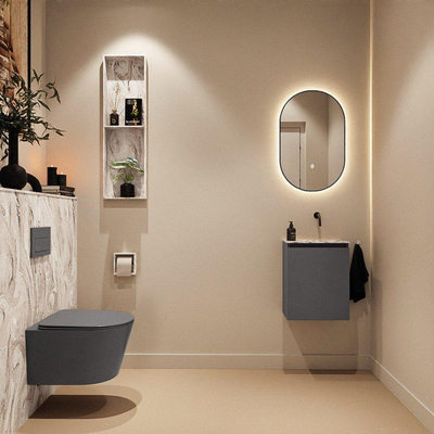 MONDIAZ TURE-DLUX Meuble toilette - 40cm - Dark Grey - EDEN - vasque Glace - position droite - sans trou de robinet