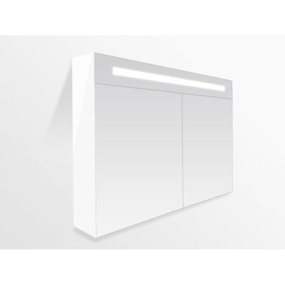 BRAUER 2.0 Spiegelkast - 100x70x15cm - verlichting geintegreerd - 2 links- en rechtsdraaiende spiegeldeuren - MDF - hoogglans wit