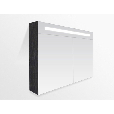 Saniclass 2.0 Spiegelkast - 80x70x15cm - verlichting geintegreerd - 2 links- en rechtsdraaiende spiegeldeuren - MFC - black wood