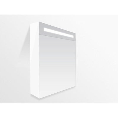 Saniclass Double Face spiegelkast 60x70x15cm verlichting geintegreerd met 1 linksdraaiende spiegeldeur MDF hoogglans Wit