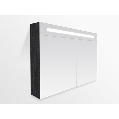 Saniclass 2.0 Spiegelkast - 100x70x15cm - verlichting geintegreerd - 2 links- en rechtsdraaiende spiegeldeuren - MFC - black wood