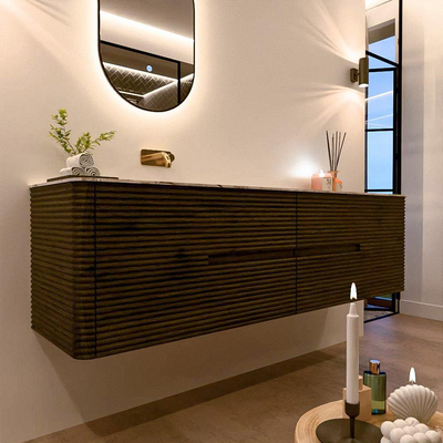 Mondiaz CIRO-DLUX Badkamermeubelset - 180x45x50cm - Solid surface wastafel Meli - 1 wasbak Links - zonder kraangaten - 4 lades - Shadow