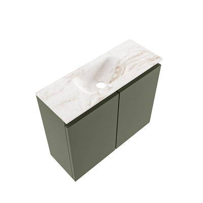 MONDIAZ TURE-DLUX Meuble de toilette 60 cm Army. EDEN lavabo Frappe position milieu. Sans trou de robinet.