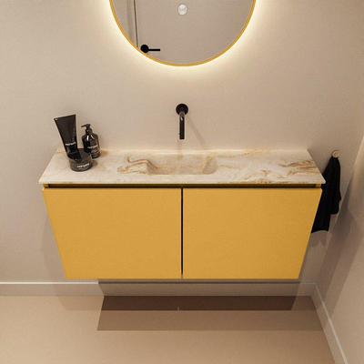 MONDIAZ TURE-DLUX Meuble toilette - 100cm - Ocher - EDEN - vasque Frappe - position centrale - sans trou de robinet