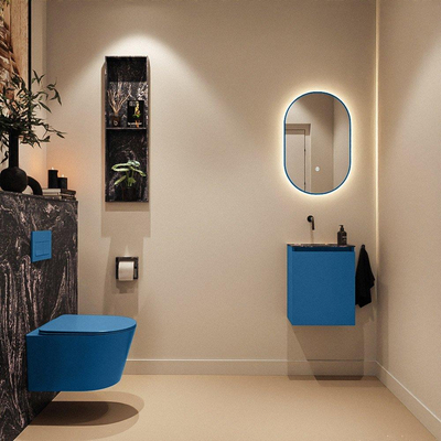 MONDIAZ TURE-DLUX Meuble toilette - 40cm - Jeans - EDEN - vasque Lava - position gauche - sans trou de robinet