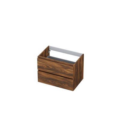 INK Wastafelonderkast - 70x45x52cm - 2 lades - greeploos - met houten keerlijst - MFC - Noten