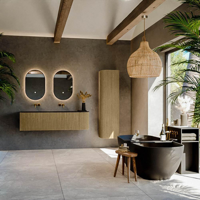 Mondiaz KURVE Ensemble de meuble de salle de bains - 155x46x40cm - 2 tiroirs - 1 porte - vasque solid surface - double / gauche - sans trou de robinet - Dusk