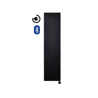 Sanicare elektrische design radiator Denso 180 x 40 cm. Mat wit met BLUETOOTH thermostaat zwart (rechtsonder)