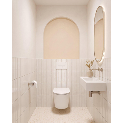 QeramiQ Dely Toiletset - 36.3x51.7cm - diepspoel - rimless - Geberit UP320 inbouwreservoir - met Burda frame - softclose toiletzitting - mat witte bedieningsplaat - rechtehoekige knoppen - glans wit