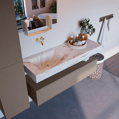 MONDIAZ ALAN - DLUX Ensemble meuble de salle de bains - 130cm - sous-meuble - Smoke - 1 tiroir - lavabo suspendu - vasque à gauche - 0 trous de robinet - Frappe