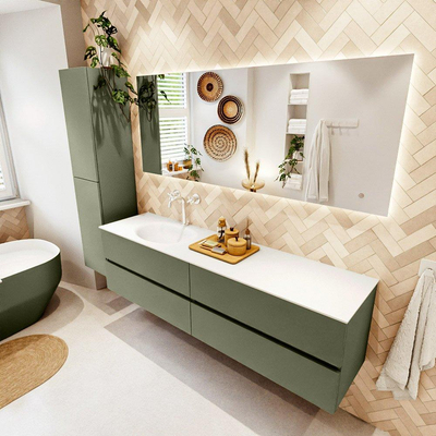 Mondiaz VICA Ensemble meuble de salle de bains - 180cm - army - 4 tiroirs - Lavabo MOON - gauche - 1 trou de robinet - couleur talc - Version XL 60cm de haut