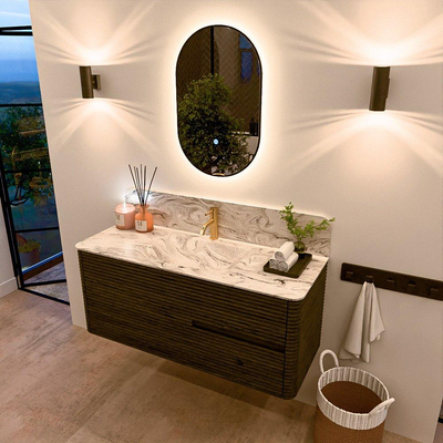 Mondiaz CIRO-DLUX Badkamermeubelset - 120x45x50cm - Solid surface wastafel Glace - 1 wasbak Midden - 1 kraangat - 2 lades - Shadow