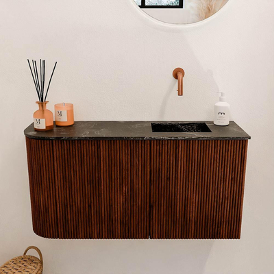 Mondiaz JOYA-DLUX 81.6cm toiletmeubel - ronding links kleur Ruby - Wastafel FAYE positie Rechts Zonder kraangat kleur Lava.