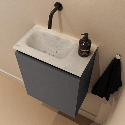 MONDIAZ TURE-DLUX meuble WC 40 cm Dark Grey. Lavabo EDEN Opalo position gauche. Sans trou de robinet.