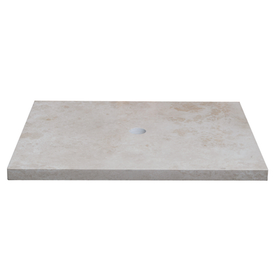 Saniclass Travertine Plan de vasque - 60x46cm - sans trous de robinet - 1 découpe pour siphon - pierre naturelle mouchetée