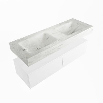Mondiaz ALAN-DLUX Ensemble de meuble - 130cm - meuble Talc mat - 2 tiroirs - Lavabo Cloud Opalo suspendu - vasque Gauche et droite - 2 trous de robinet