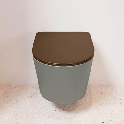 Mondiaz LAVIE WC suspendu – sans bride – 36 x 53 cm – avec abattant softclose – Smoke (brun clair), abattant Rust (brun)