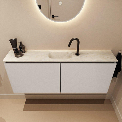 MONDIAZ TURE-DLUX Meuble toilette - 120cm - Linen - EDEN - vasque Ostra - position centrale - 1 trou de robinet