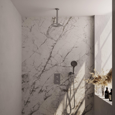 Brauer Douche pluie encastrable en finition brossée - douche principale 20cm - bras plafond 20cm - 2 fonctions - comprenant partie encastrable - douchette ronde 3 positions - PVD - inox brossé