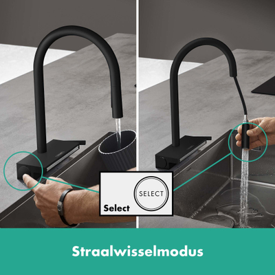 Hansgrohe Aquno Select M81 - 1 greeps keukenkraan - 170 uittrekbare vuistdouche - 3jet - mat zwart