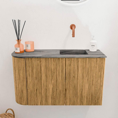 Mondiaz JOYA-DLUX 71.6cm toiletmeubel - ronding links kleur Oak - Wastafel FAYE positie Rechts Zonder kraangat kleur Sombra.