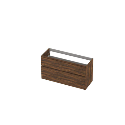 Ink meuble 2 tiroirs sans poignée décor bois avec cadre tournant en bois symétrique 120x65x45cm noyer