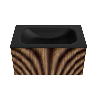 MONDIAZ KURVE 80cm Meuble salle de bain - couleur Walnut - 1 tiroir - vasque BIG SMALL centre - sans trous de robinet - Urban