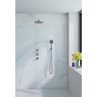 Fortifura Nebbio Regendoucheset - inbouwkraan - inbouwdeel - wandaansluitbocht - doucheslang glad - ronde handdouche - 35cm - wandarm - 30cm ronde hoofddouche - PVD - geborsteld RVS