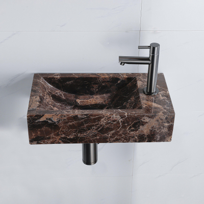 FugaFlow Eccelente Pietra Ensemble fontaine - 40x22x10cm - trou de robinet à droite - robinet de fontaine brossé gunmetal PVD - bouchon de vidange - siphon abaissé - Dark Emporador