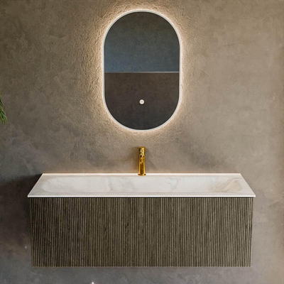 Mondiaz KURVE-DLUX Ensemble de meuble de salle de bains - 120x46x40cm - 1 tiroir - lavabo solid surface - central - 1 trou de robinet - Shadow