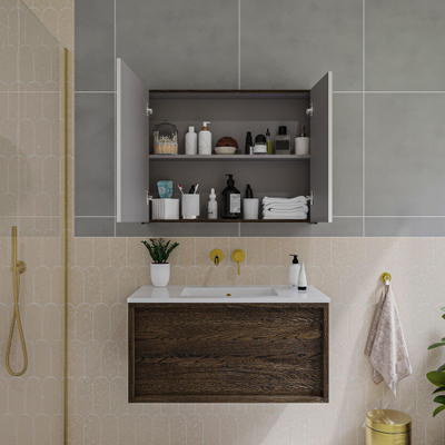 Saniclass Holz Pure Armoire miroir - 80x63x16cm - incluant panneaux latéraux - Chêne charcoal