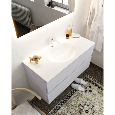 Mondiaz VICA ensemble de meuble de salle de bain - 100cm - meuble sous-vasque cale - 2 tiroirs - lavabo moon milieu - 1 trou de robinet - miroir LED - version XL 60cm haut