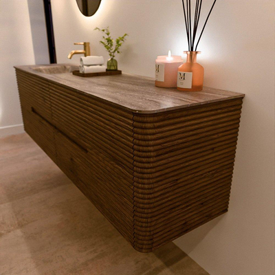 Mondiaz CIRO-DLUX Badkamermeubelset - 170x45x50cm - Solid surface wastafel Oza - 1 wasbak Links - 1 kraangat - 4 lades - Dusk