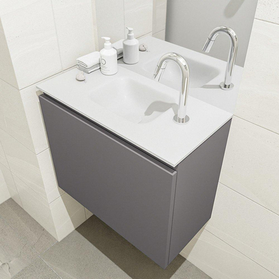 MONDIAZ OLAN Toiletmeubel 60x30x40cm met 1 kraangaten 1 lades dark grey mat Wastafel Lex midden Solid Surface Wit