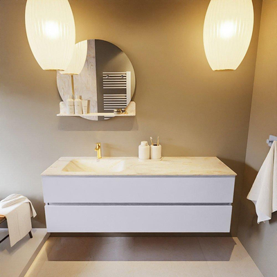 Mondiaz VICA-DLUX ensemble de meuble de salle de bain - 150cm - meuble sous-vasque cale - 2 tiroirs - lavabo encastré cloud gauche - 1 trou de robinet - version haute de 60cm - ostra