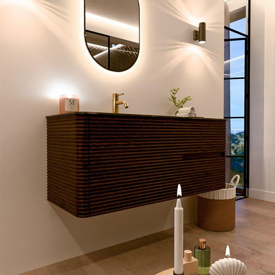 Mondiaz CIRO-DLUX Badkamermeubelset - 120x45x50cm - Solid surface wastafel Lava - 1 wasbak Links - 1 kraangat - 2 lades - Walnut