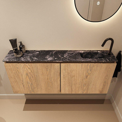 MONDIAZ TURE-DLUX Meuble toilette - 120cm - Washed Oak - EDEN - vasque Lava - position droite - 1 trou de robinet