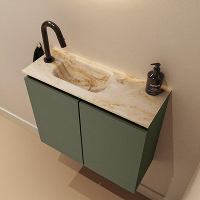 MONDIAZ TURE-DLUX 60cm toiletmeubel Army. EDEN wastafel Frappe positie links. Met 1 kraangat.