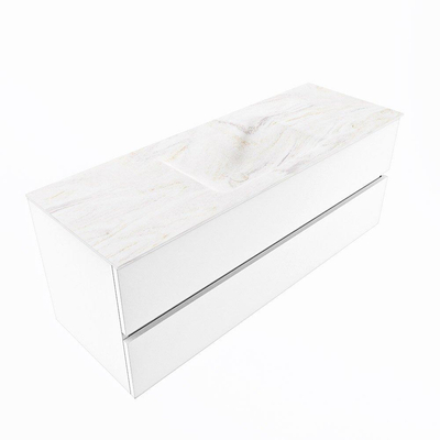 Mondiaz VICA-DLUX Ensemble de meuble de salle de bain - 130cm - meuble sous-vasque talc - 2 tiroirs - lavabo encastré cloud milieu - 1 trou de robinet - version haute de 60cm - ostra