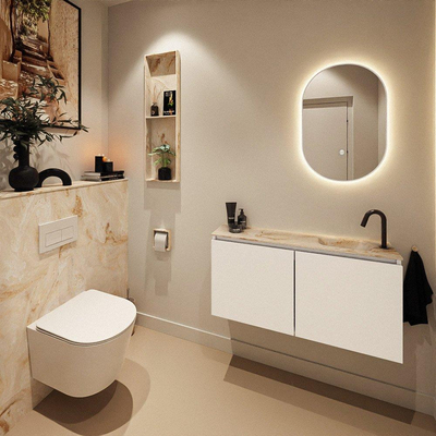 MONDIAZ TURE-DLUX Meuble toilette - 100cm - Talc - EDEN - vasque Frappe - position droite - 1 trou de robinet