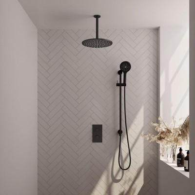 BRAUER Black Edition inbouw regendoucheset – Ø30 cm hoofddouche – 30 cm plafondbuis – ronde handdouche – glijstang 70 cm
