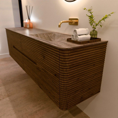 Mondiaz CIRO-DLUX Badkamermeubelset - 180x45x50cm - Solid surface wastafel Oza - 1 wasbak Rechts - zonder kraangaten - 4 lades - Dusk