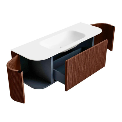 Mondiaz KURVE Ensemble de meuble de salle de bains - 130x46x40cm - 1 tiroir - 2 portes - lavabo solid surface - centre - 1 trou de robinet - Ruby