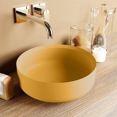 Mondiaz Coss Waskom - 36x36x13cm - rond - opbouw - Solid surface - Ocher