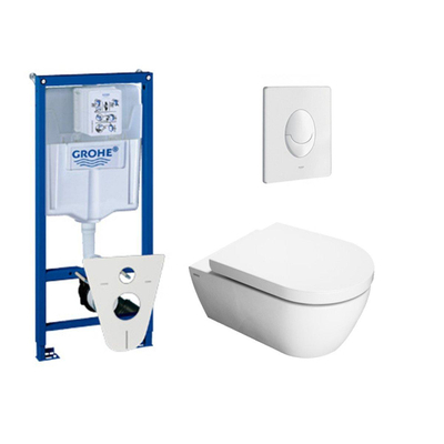 QeramiQ Salina Pack WC avec réservoir encastrable, abattant WC frein de chute et plaque de commande blanc