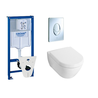 Villeroy & Boch Subway 2.0 Pack WC avec réservoir encastré, abattant à fermeture douce et à démontage rapide et plaque de déclenchement chrome