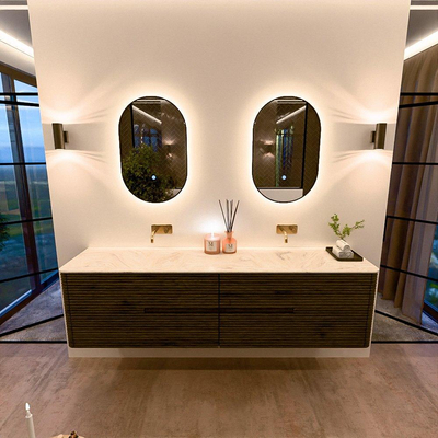 Mondiaz CIRO-DLUX Badkamermeubelset - 190x45x50cm - Solid surface wastafel Ostra - 2 wasbak Dubbel - zonder kraangaten - 4 lades - Shadow